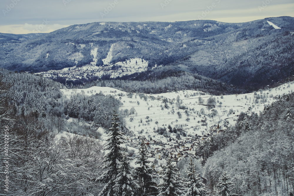 snow covered mountains in winter