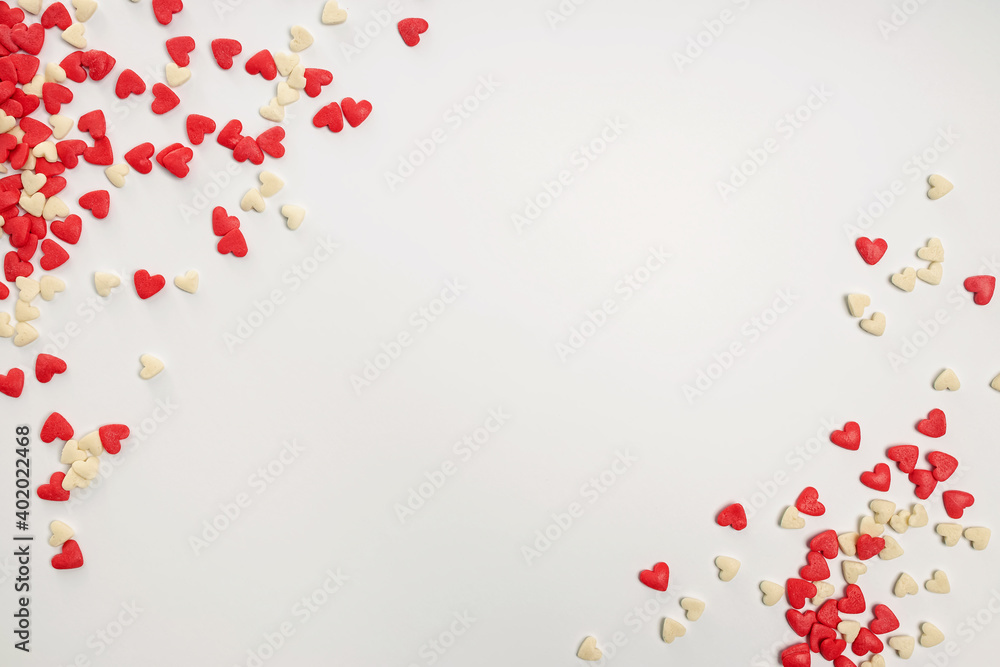 Sugar hearts on white background