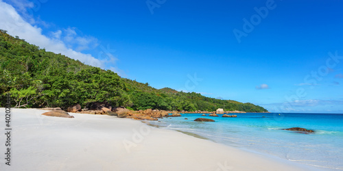 tropical beach at anse lazio  on praslin  seychelles