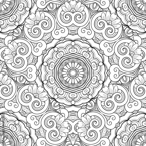 Vector Seamless Monochrome Pattern. Printable Coloring Pages. Hand Drawn Decorative Squama photo