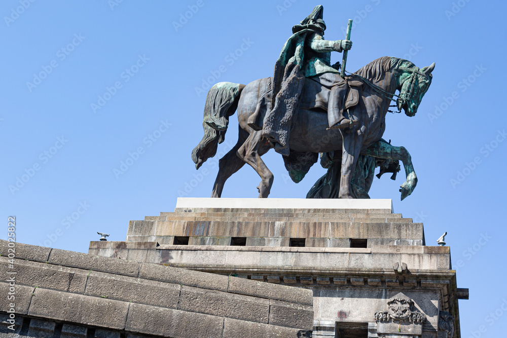 Obraz premium Memorial of the German emperor Wilhelm in Koblenz close to the confluence of the rivers Rhine and Moselle