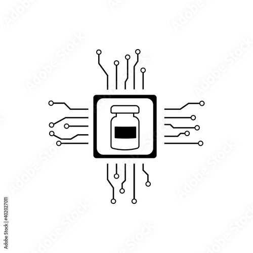 Covid-19 coronavirus vaccine. Syringe and vaccine vial flat icons. Treatment for coronavirus covid-19. Isolated vector illustration. Anti vaccine. Chip. Anti chip.