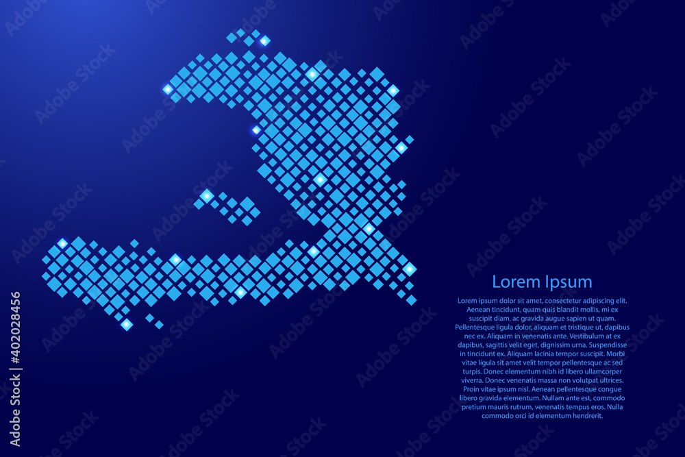 Haiti map from blue pattern rhombuses of different sizes and glowing space stars grid. Vector illustration. Haiti map from blue pattern rhombuses of different sizes and glowing space stars grid. Vector illustration.