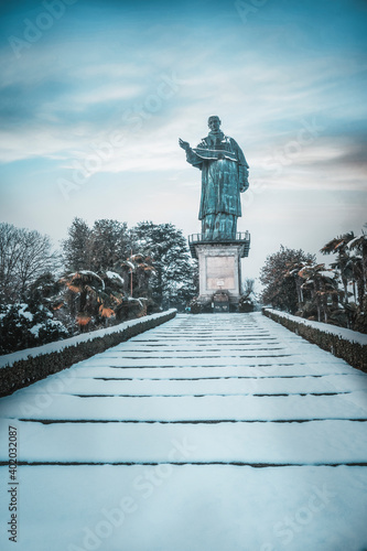 Snowfall On the statue of Arona