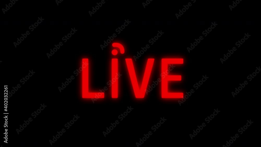Red Live Stream Sign Indicator with Wave symbol Animation on Black Background Red Live Stream Sign Indicator with Wave symbol Animation on Black Background