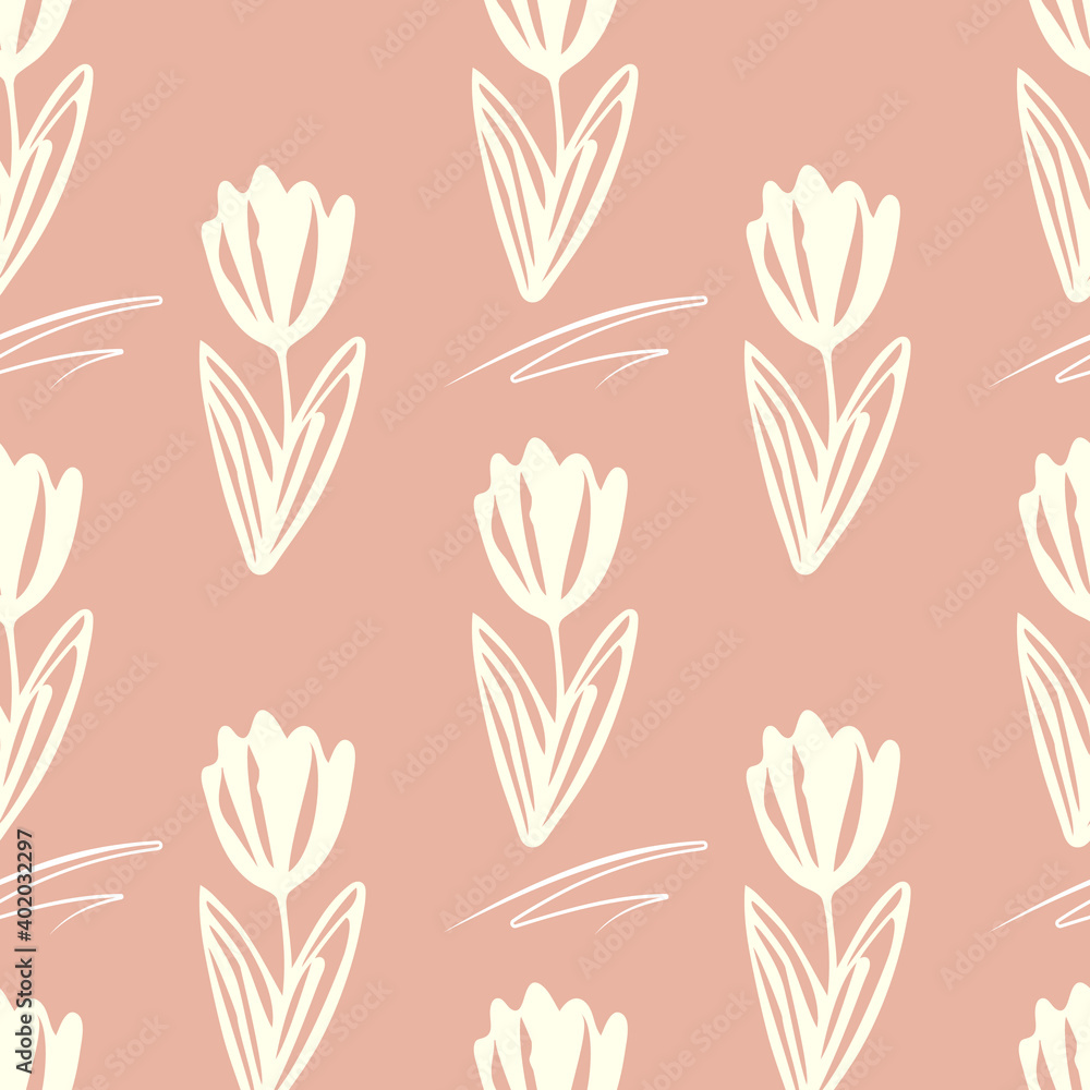 Fototapeta premium Outline abstract flower. Modern design element for floral badges and logo. Vector botanical white on pink isolated