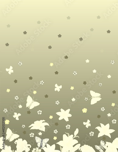 Lily flowers. Seamless frame. Background illustration. Hand drawing outline. Flowering of garden plants. Abstract plant picture. Vector