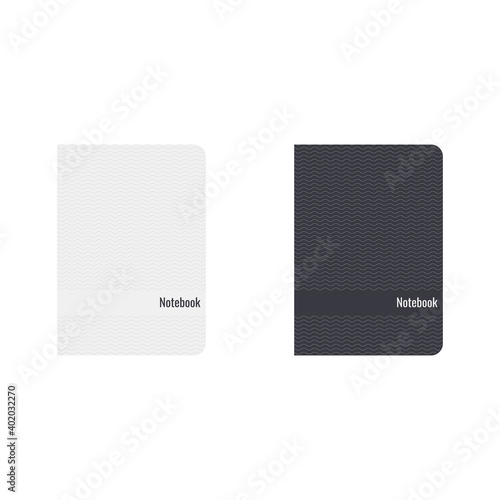 A5 notebook closed. Vector vertical blank copybook on white background. Mock up of organizer or diary isolated.

