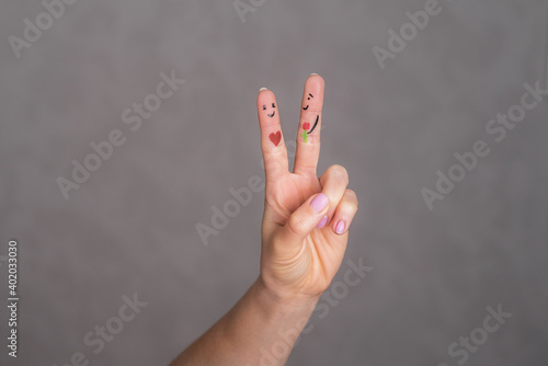 Funny fingers couple lovers on a date
