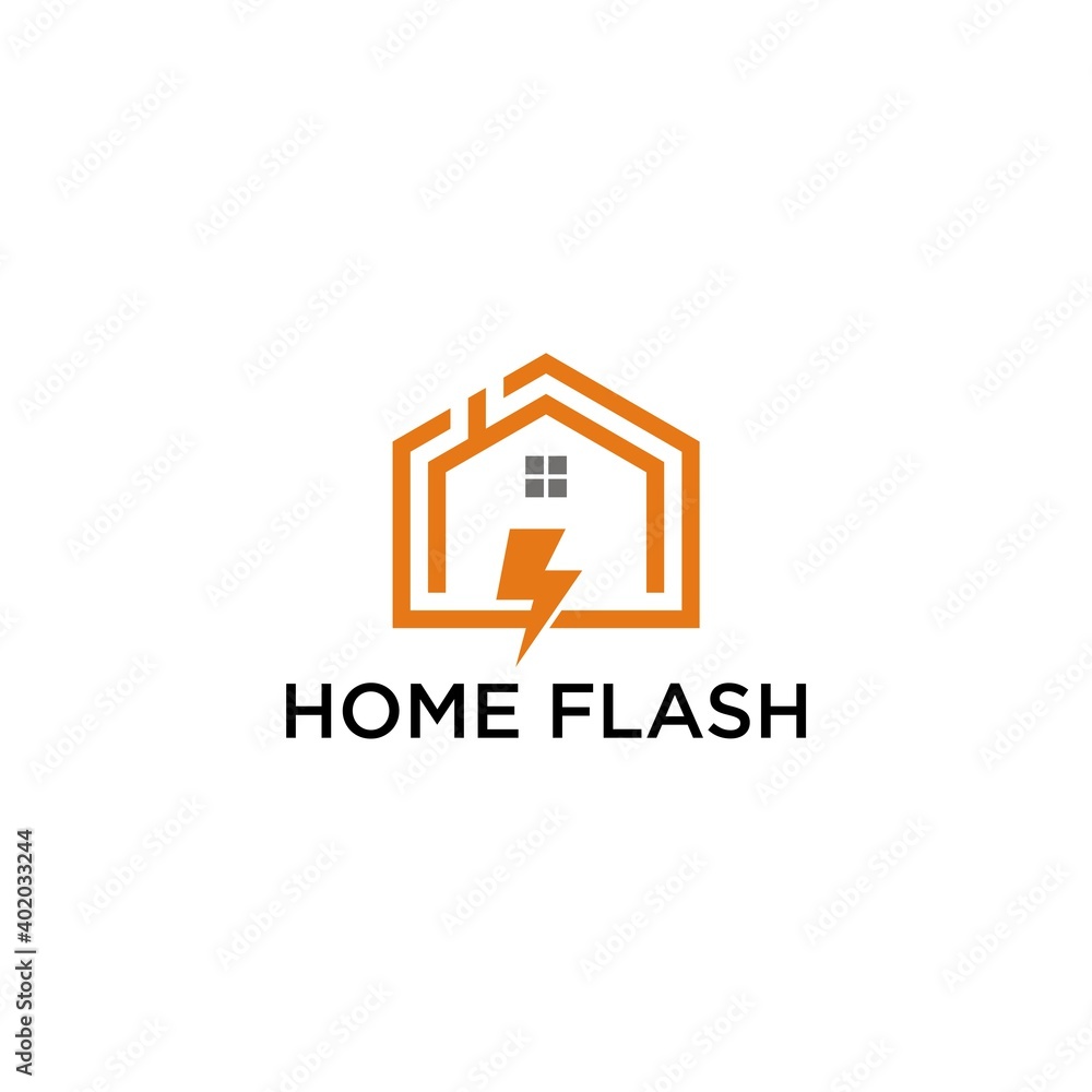 House Home Light Bolt Thunder flash logo design