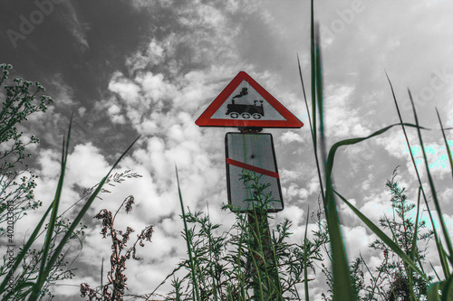 sign on a road railway