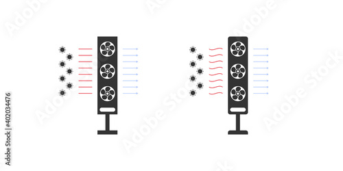 Air Purifier. Air recirculation. Bactericidal air recirculation irradiator. Vector illustration