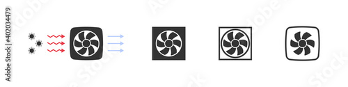 Air Purifier icons. Concept icons. Air recirculation stay safe from virus COVID. Bactericidal air recirculation irradiator. Vector illustration