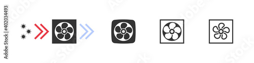 Air Purifier icons. Air recirculation stay safe from virus COVID. Bactericidal air recirculation irradiator. Vector illustration