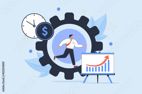 Productivity vector illustration. Job performance flat tiny persons concept. Efficient time and task management strategy
