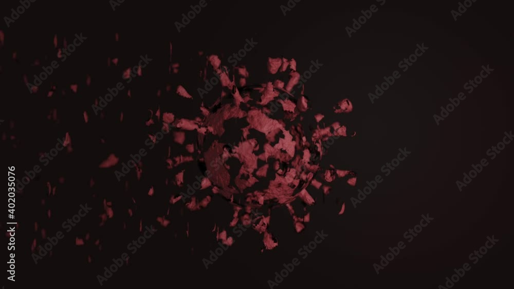 Eliminate of coronavirus. Corona virus breaking up into pieces. Treatment, vaccine or drug concept. 3D rendering.