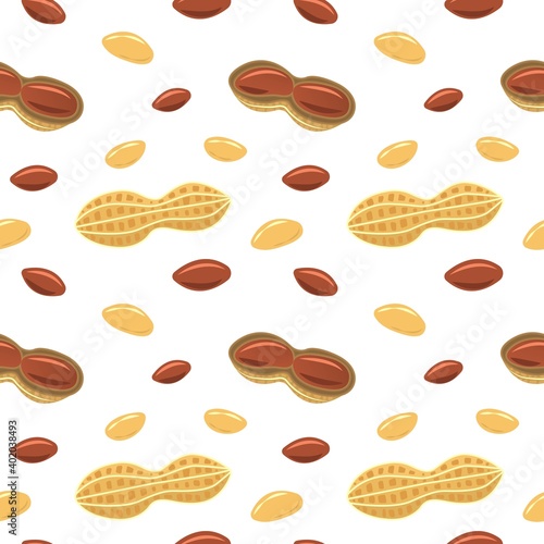Seamless pattern of peanuts in cartoon style for template label, packaging snack design. Vector illustration