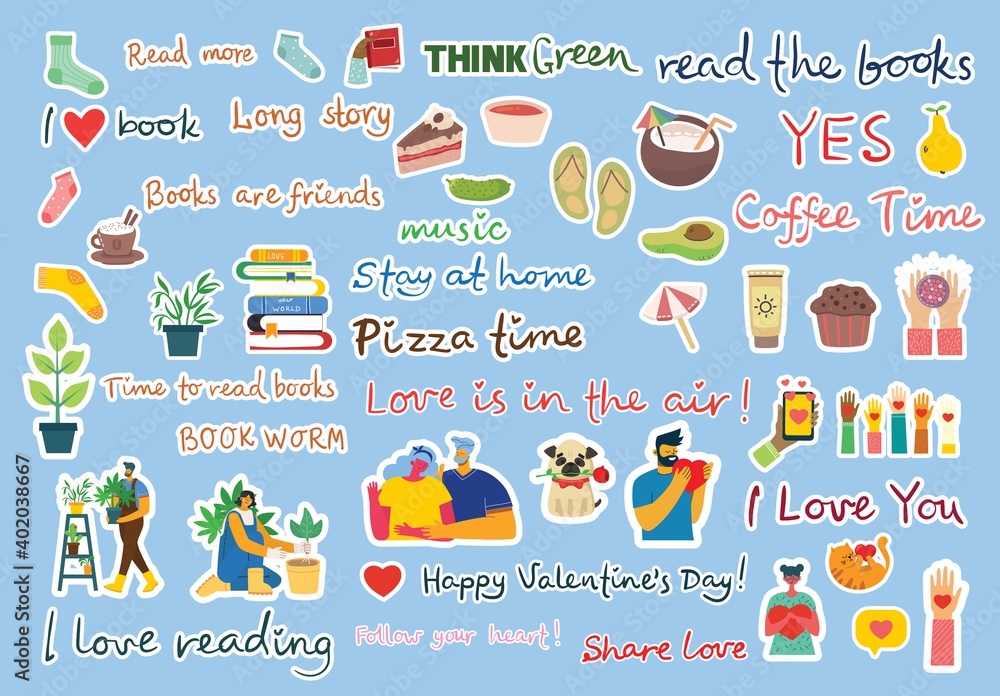 Fototapeta premium Sign stickers and symbols for organized your diary. Template for scrapbooking, wrapping, wedding invitation, notebooks, diary.