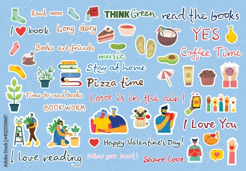 Sign stickers and symbols for organized your diary. Template for scrapbooking, wrapping, wedding invitation, notebooks, diary.