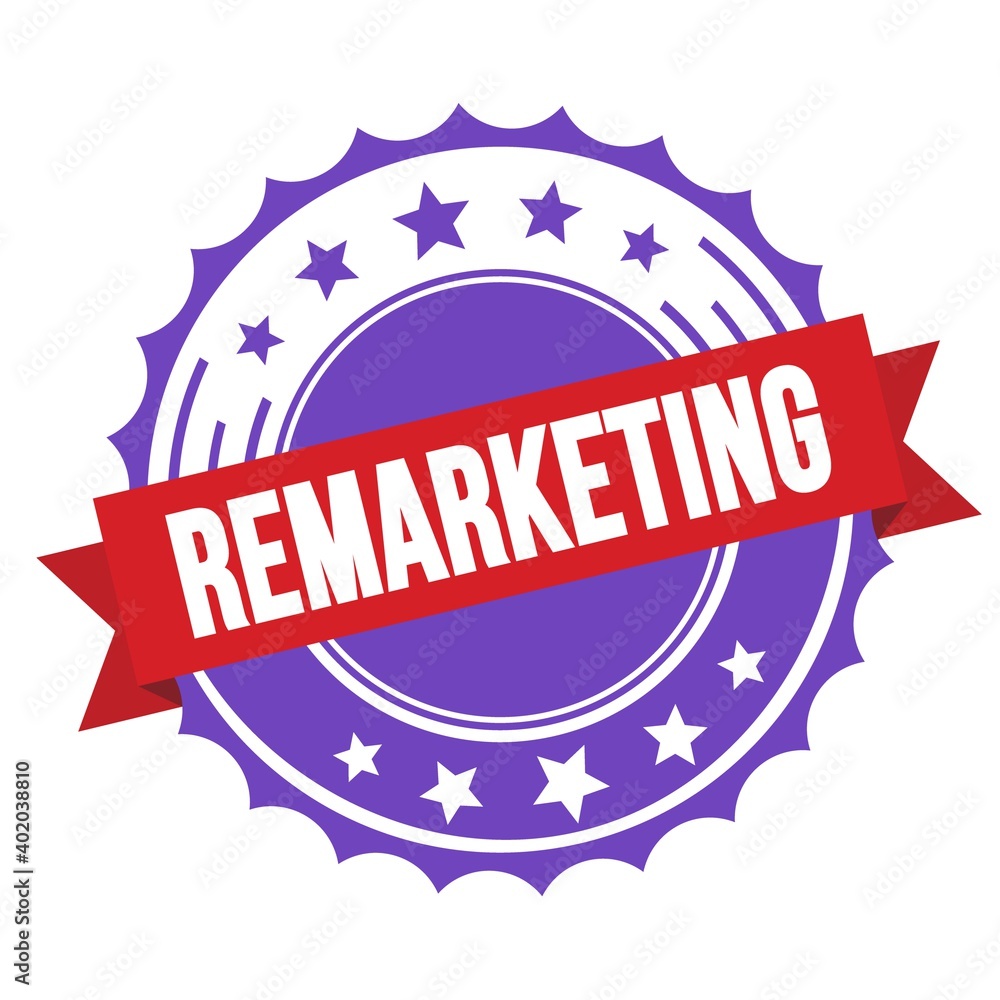 REMARKETING text on red violet ribbon stamp. REMARKETING text on red violet ribbon stamp.