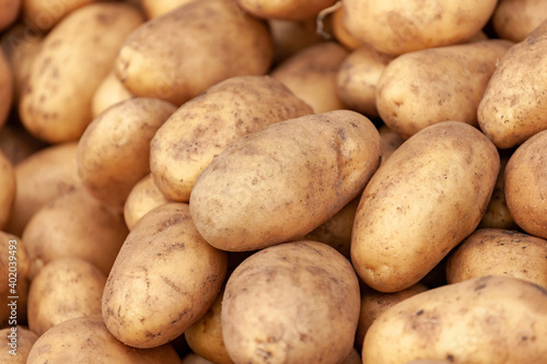 Potatoes on sale at a farmers market stall