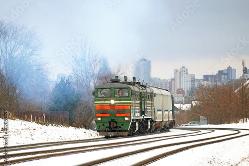 powerful diesel locomotive in the city