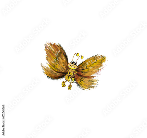 Valokuvatapetti Moth golden cartoon with flashlight isolated on white background
