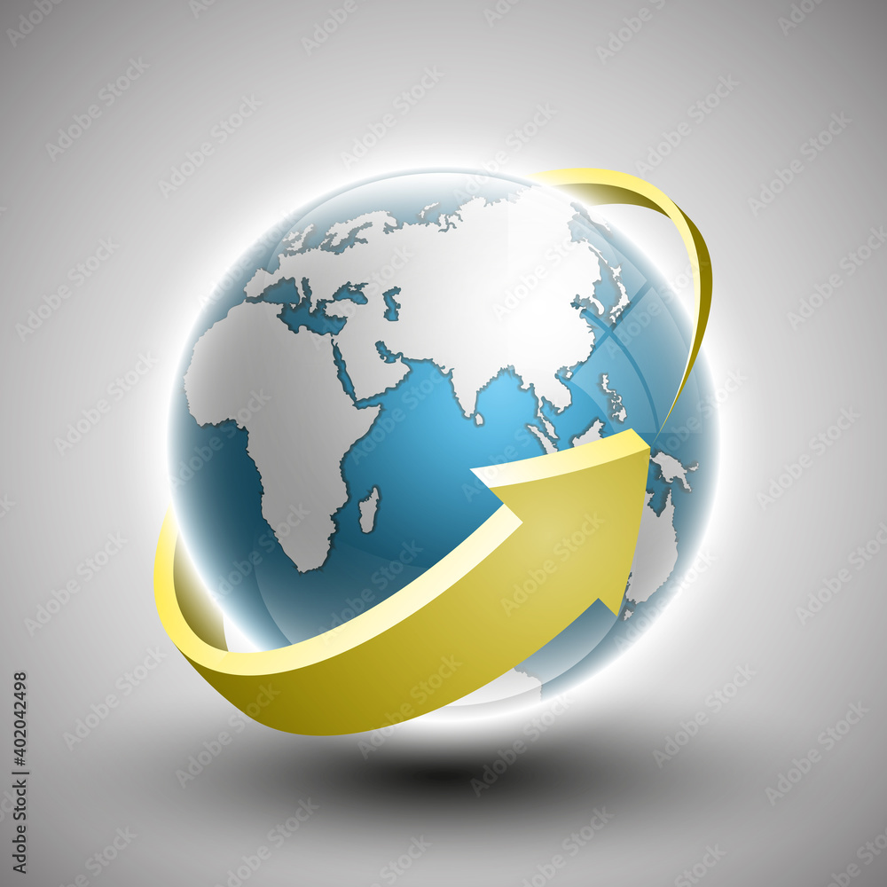 Naklejka premium Globe icon with smooth shadows and white map of the continents of the world