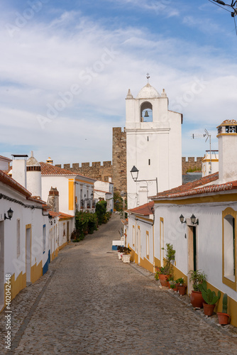 Traditional houses and castle on the Alentejo village of Terena, in Portugal