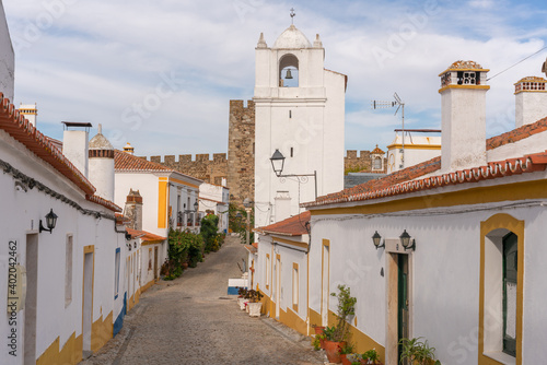 Traditional houses and castle  on the Alentejo village of Terena, in Portugal photo