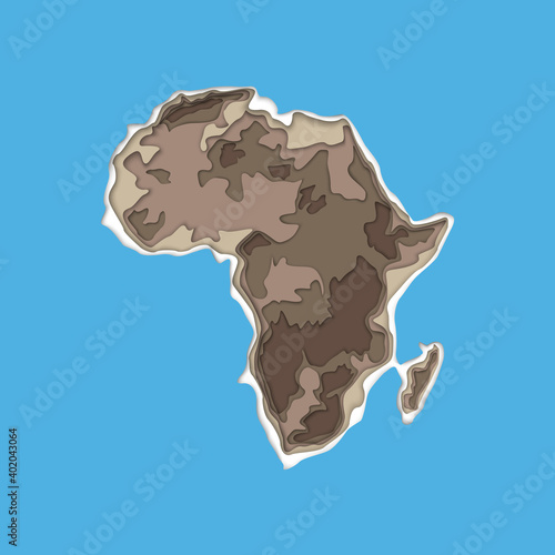 Sketch african continent banner. Typographic poster paper cut style. Flat africa image Dark Continent abstract print Africa many layers paper cut background picture african continent silhouette