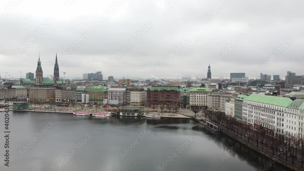 Beautiful City Center of Hamburg with Alster River - aerial view Beautiful City Center of Hamburg with Alster River - aerial view