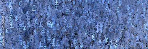 Abstract background with a large number of symbols of the world's major currencies. Design concept on the topic of business. 3D visualization