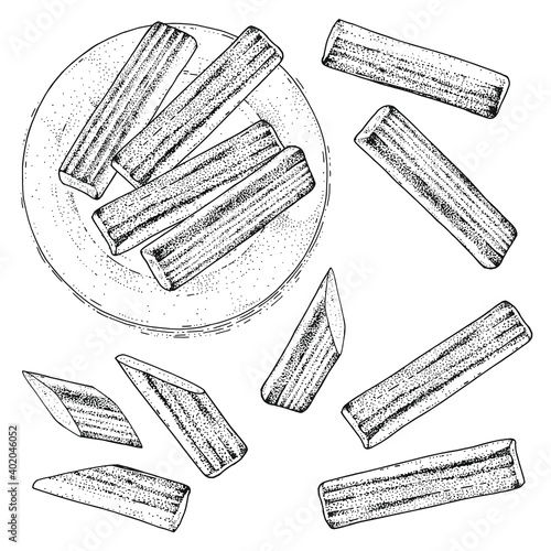 Collection of vector crab sticks. Surimi appetizer set, artificial imitation. Hand-drawn sketches. Vintage style engraving. Isolated objects on a transparent background 