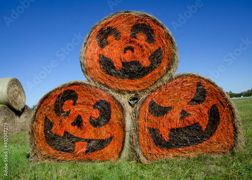 Pumpkin hay bales in Louisiana