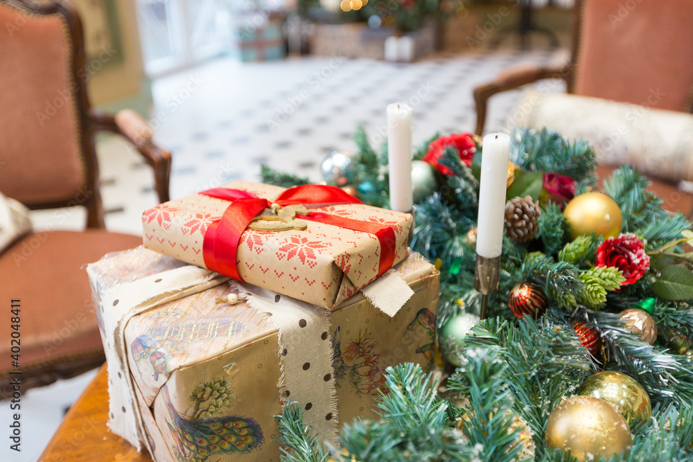 New Year's decoration of a gorgeous living room in a luxury classic style New Year's decoration of a gorgeous living room in a luxury classic style