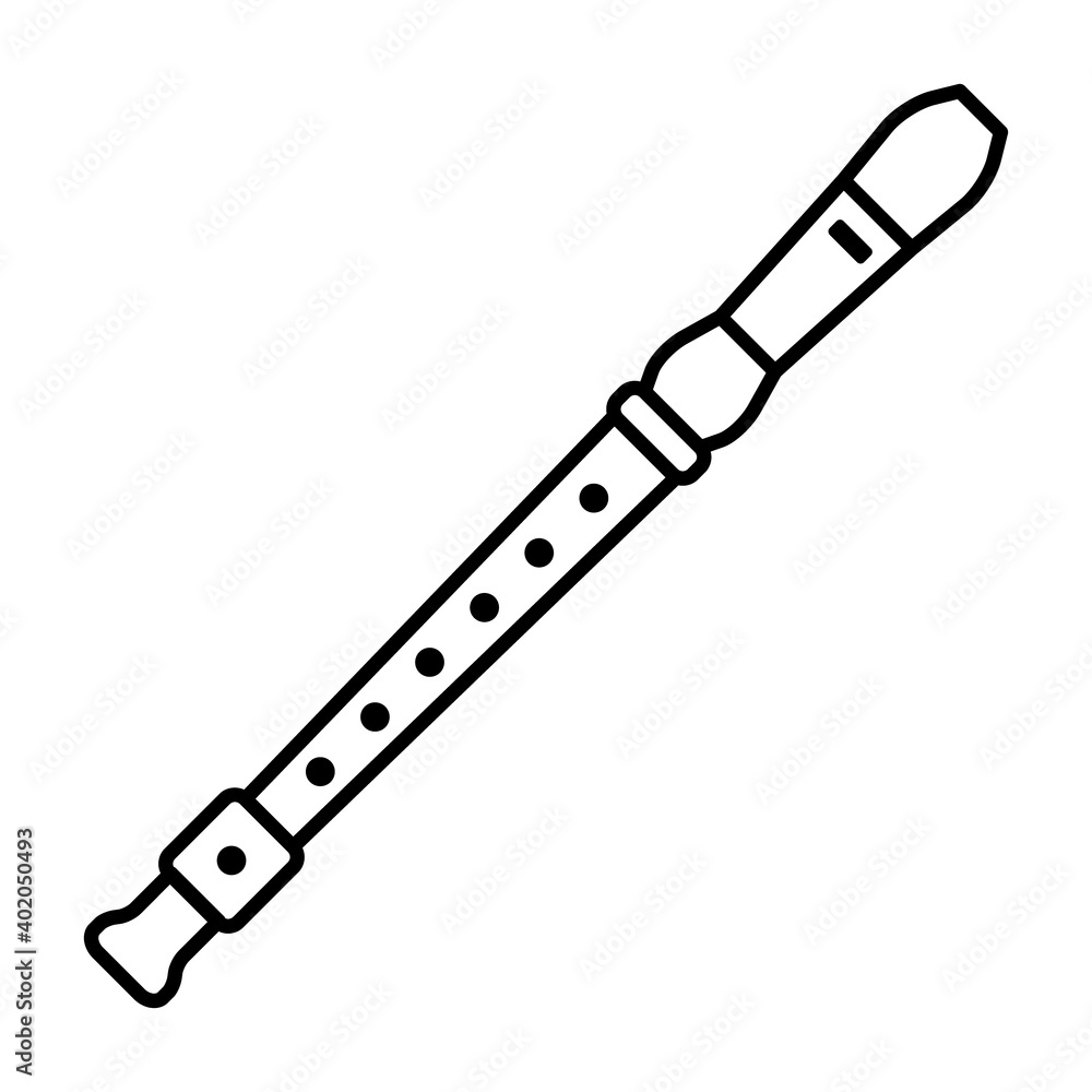Recorder flute musical instrument line vector icon for music apps and websites