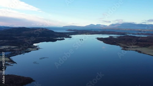 aerial view of loch creran, glen creran and offshore islands on the west coast of the argyll region of the highlands of Scotland during winter photo