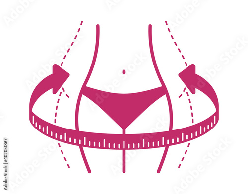 Weight loss icon with body, tape and arrows