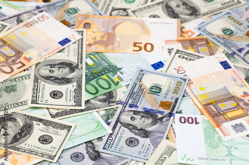 dollar and euro banknotes background