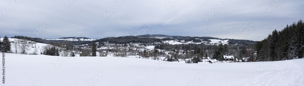 Panorama Hinterzarten im Schwarzwald mit Schnee