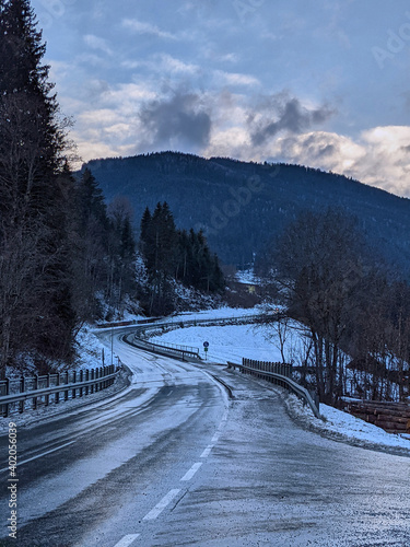 winter, snow, road, cold, landscape, forest, tree, mountain, nature, trees, sky, ice, white, snowy, blue, frost, frozen, travel, season, scene, highway, mountains, day, weather, way