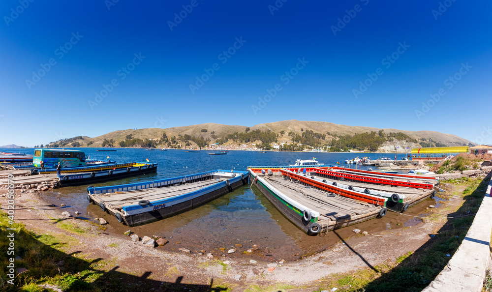 San Pedro de Tiquina, Titicaca lake: Lake passage ships transporting cars through the lake towards the islands