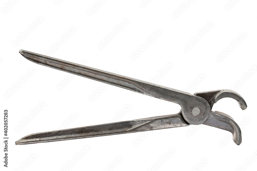 kitchen tool for holding a frying pan without a handle, metal frying pan, isolate on a white background kitchen tool for holding a frying pan without a handle, metal frying pan, isolate on a white background