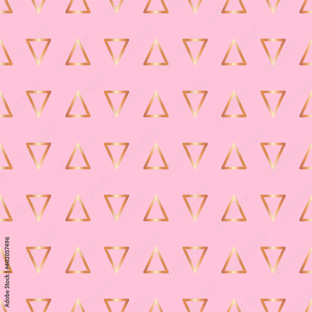 Cute rose gold print Vector illustration in flat design Seamless pattern with bright golden triangles on pink background