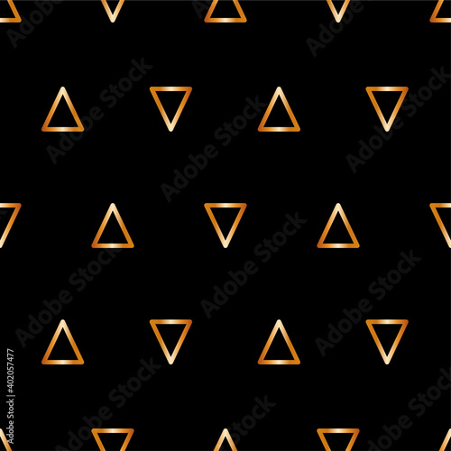 Gold seamless pattern Vector illustration for wrap and posters Bright golden line triangles on black background