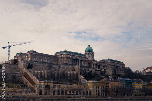 A beautiful shot of the Hungarian Parliament Building along the Danube River in Hungary photo