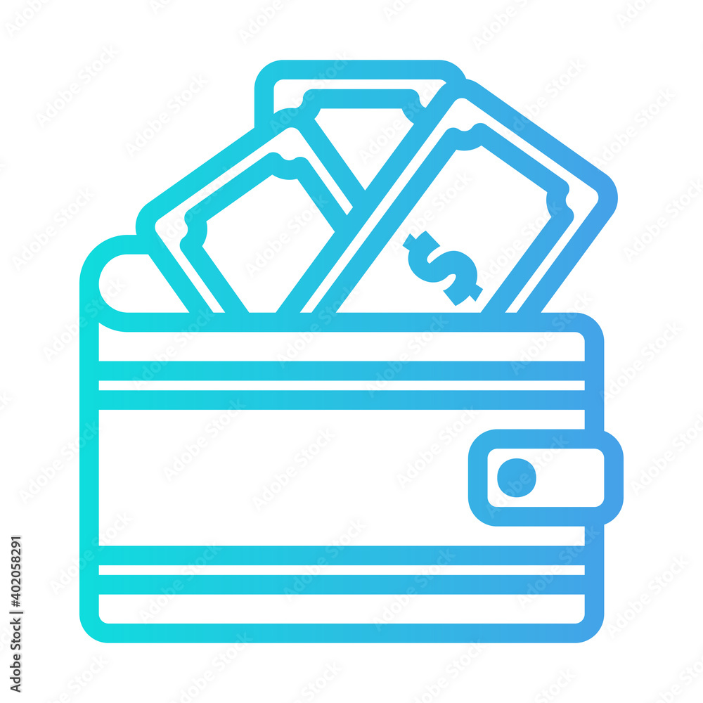 Wallet icon vector illustration in gradient style for any projects Wallet icon vector illustration in gradient style for any projects