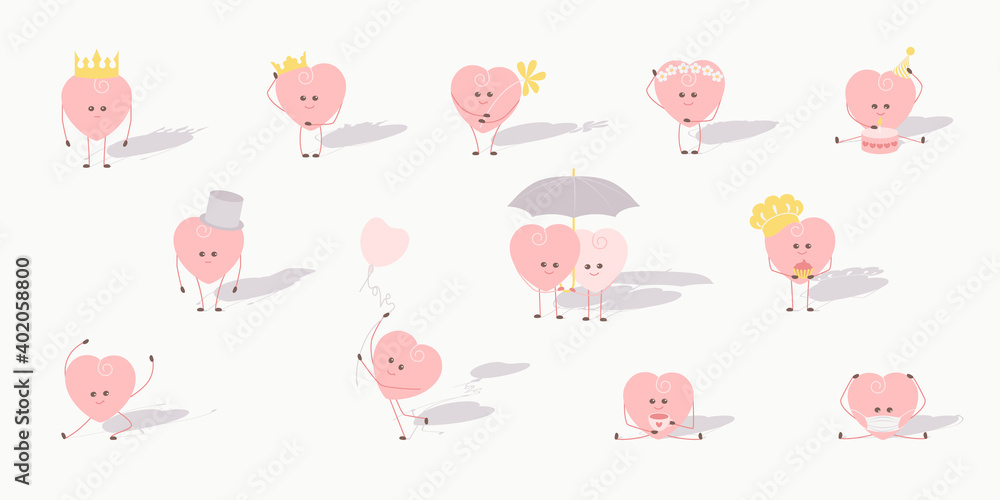 Set of cute hearts characters