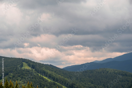 Mountain landscape . Summer sunset in the Carpathians. Blue Mountains. © sergo321
